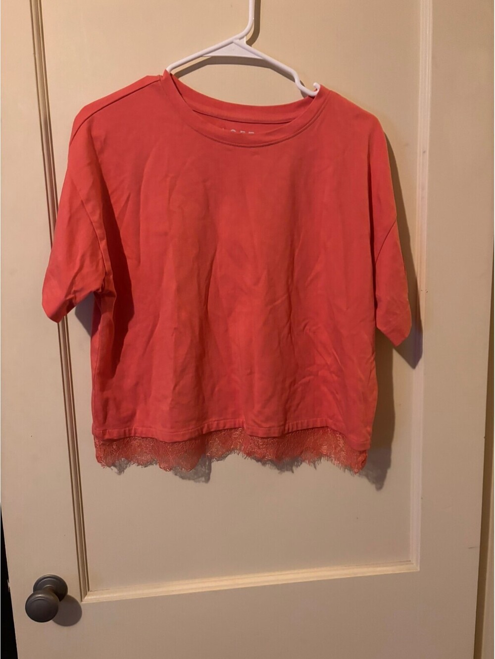 LOFT coral lace hem top Medium